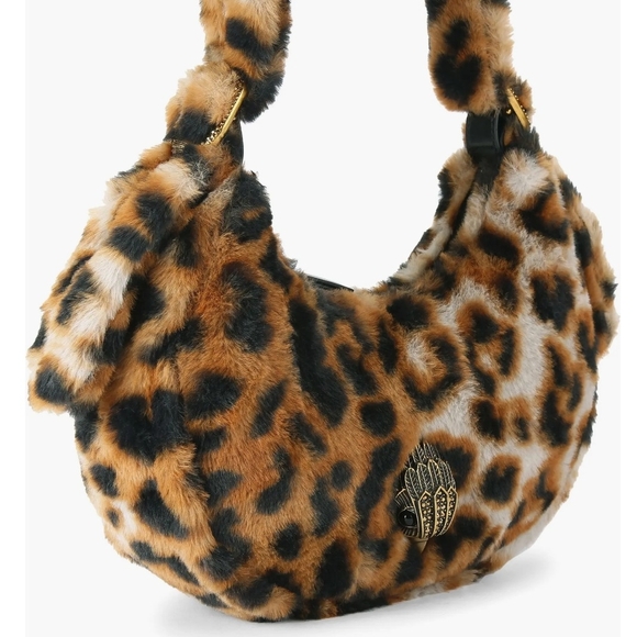 Leopard Print Faux Fur Shoulder Bag Small Kensington Puff Faux Fur Hobo Bag